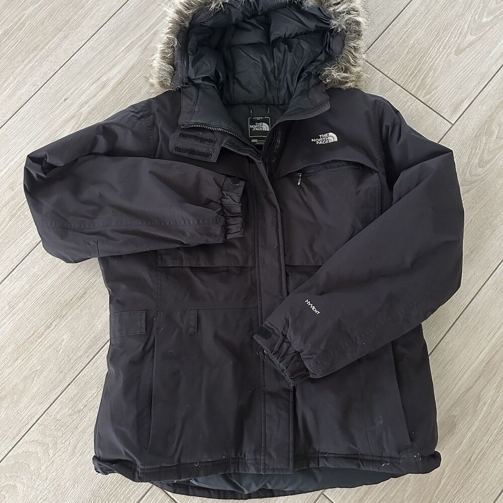 The North Face Jacket Womens XL Black Goose Down Faux Fur Coat Parka Hyvent - Picture 4 of 14